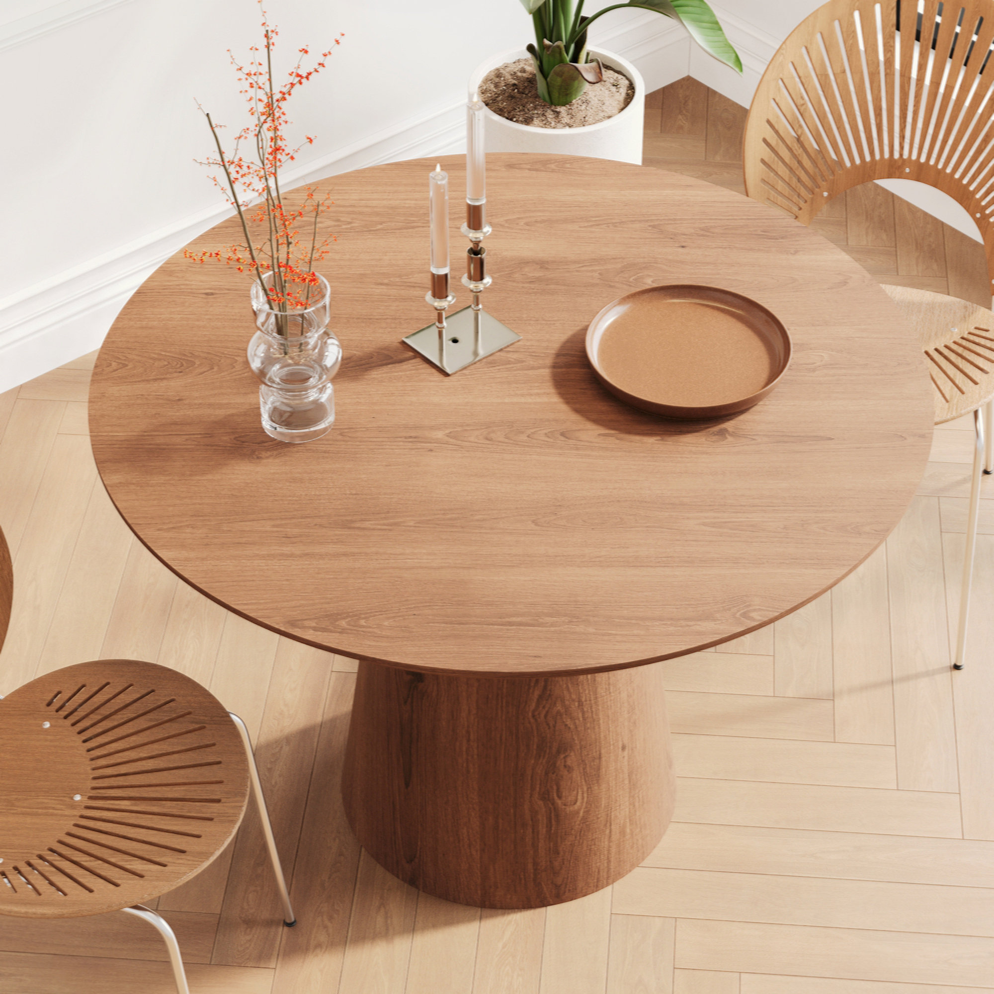 George Oliver 43" Modern Minimalist Wooden Round Dining Table - Space ...